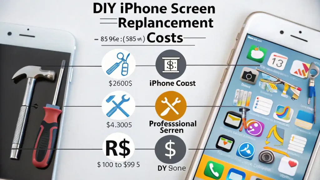 A visual breakdown of costs for iPhone screen replacement, comparing DIY and professional service expenses.