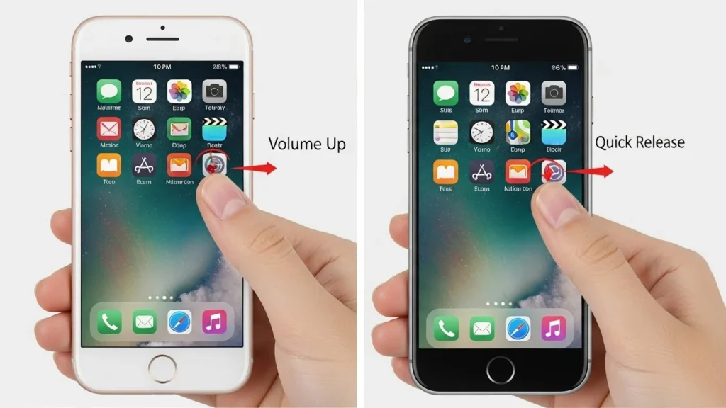 A visual guide showing the step-by-step process of performing a soft reset on an iPhone.